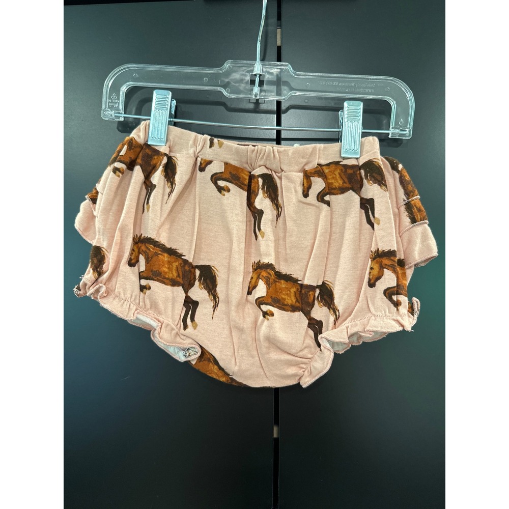 Milkbarn Organic Cotton Horse Print Ruffle Bum Bloomers Blush Pink 6-12 Months
